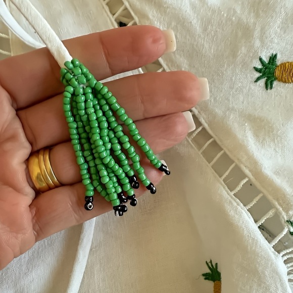 Farm Rio Crop Top Pineapple Embroidered Blouse – Beaded Linen Blend – Size Small - Picture 7 of 13